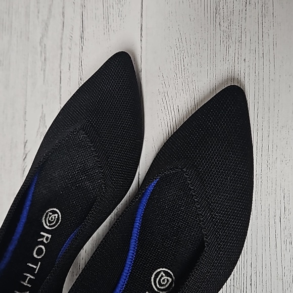 Rothys The point black pointed toe flats blue edges women's size 7.5 - Picture 9 of 11